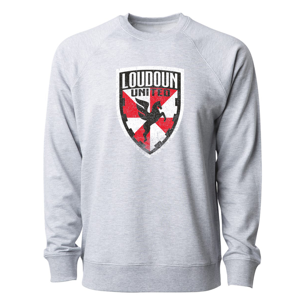 Gray sweatshirt with a logo on a white background